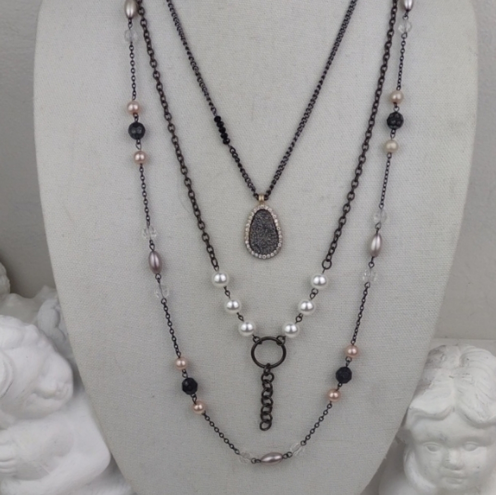 Gorgeous Rhinstone Druzy, Plunder Brassy Pearl & VTG  Faceted Pearl, Chrystal...